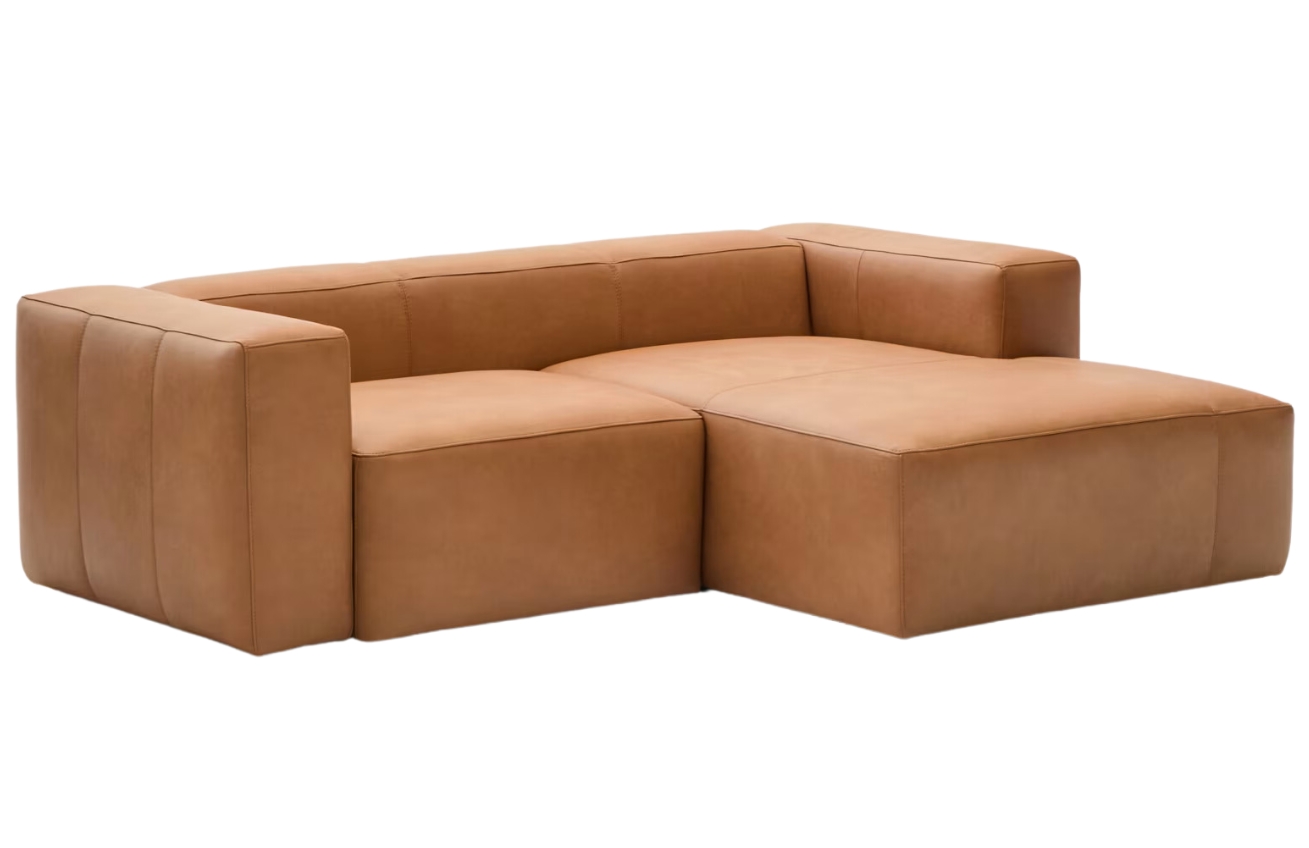 Hnědá kožená rohová pohovka Kave Home Blok 240 cm, pravá