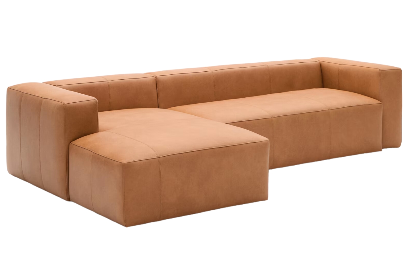 Hnědá kožená rohová pohovka Kave Home Blok 300 cm, levá