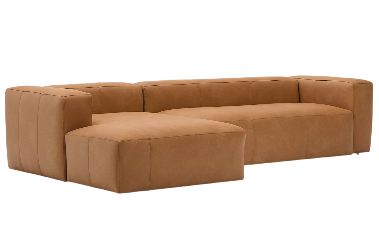 Hnědá kožená rohová pohovka Kave Home Blok 330 cm, levá