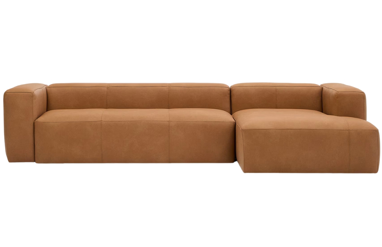 Hnědá kožená rohová pohovka Kave Home Blok 330 cm, pravá