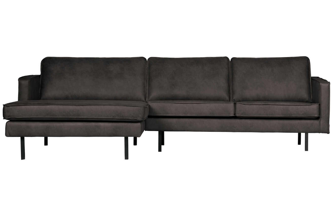 WOOOD Čern&aacute; koženkov&aacute; rohov&aacute; pohovka Raden 300 cm, lev&aacute;