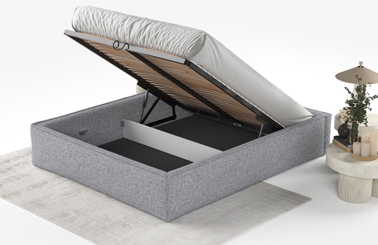 Maison de Rêve Šedá čalouněná dvoulůžková postel ALVAR L 160 x 200 cm s úložným prostorem