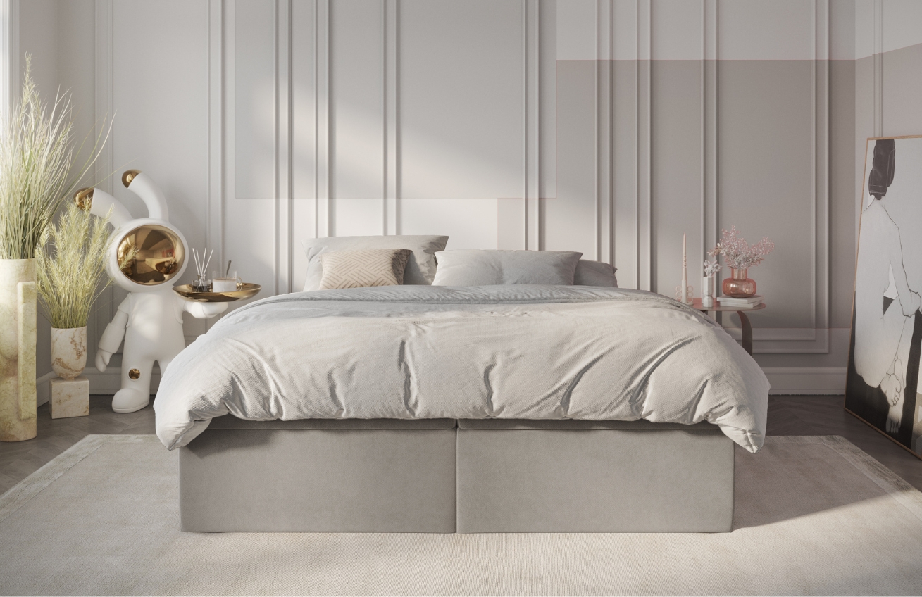 Maison de Rêve Béžová sametová postel boxspring ASH 180 x 200 cm