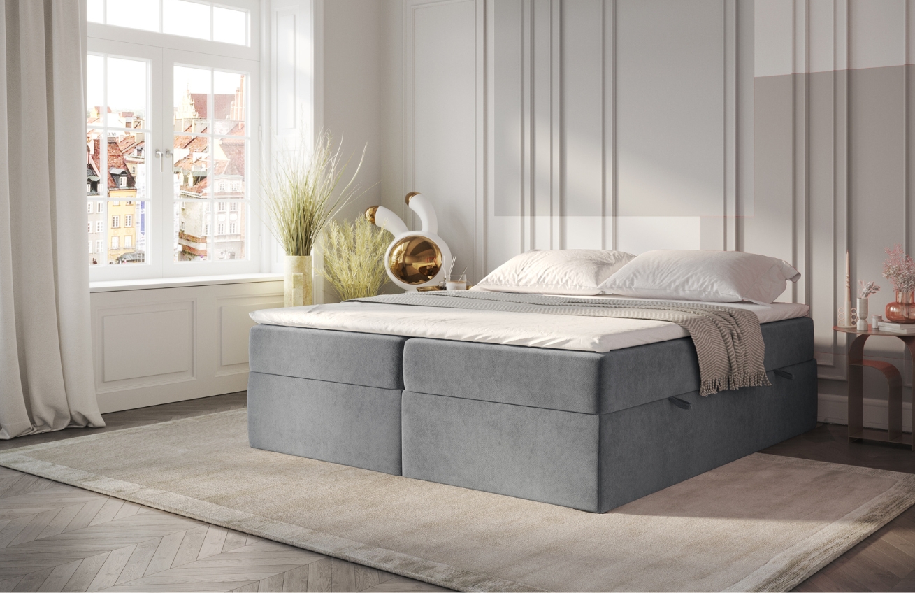 Maison de Rêve Šedá sametová postel boxspring ASH 140 x 200 cm