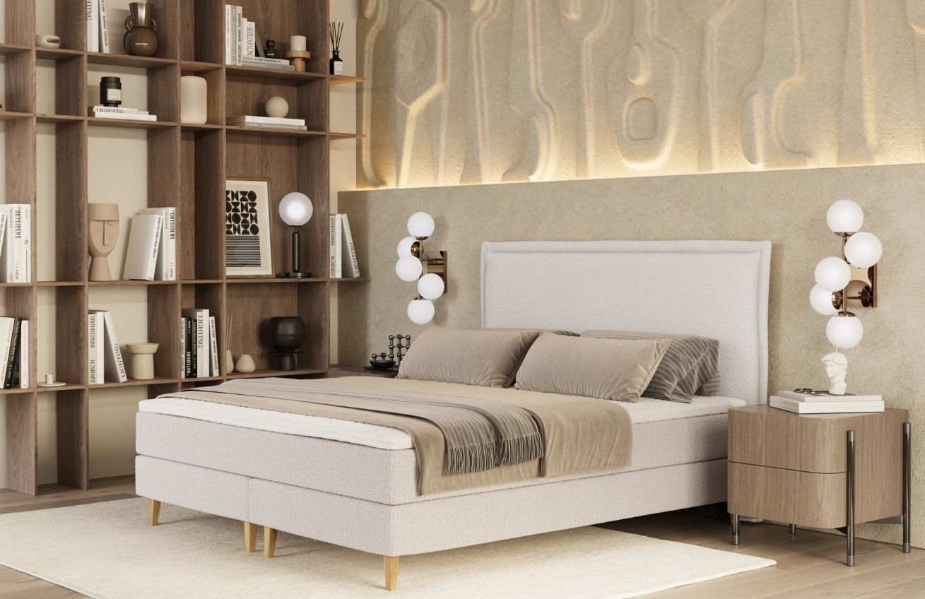 Maison de Rêve Světle béžová čalouněná postel boxspring CALMA 140 x 200 cm