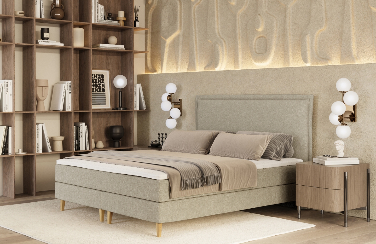 Maison de Rêve Béžová čalouněná postel boxspring CALMA 180 x 200 cm
