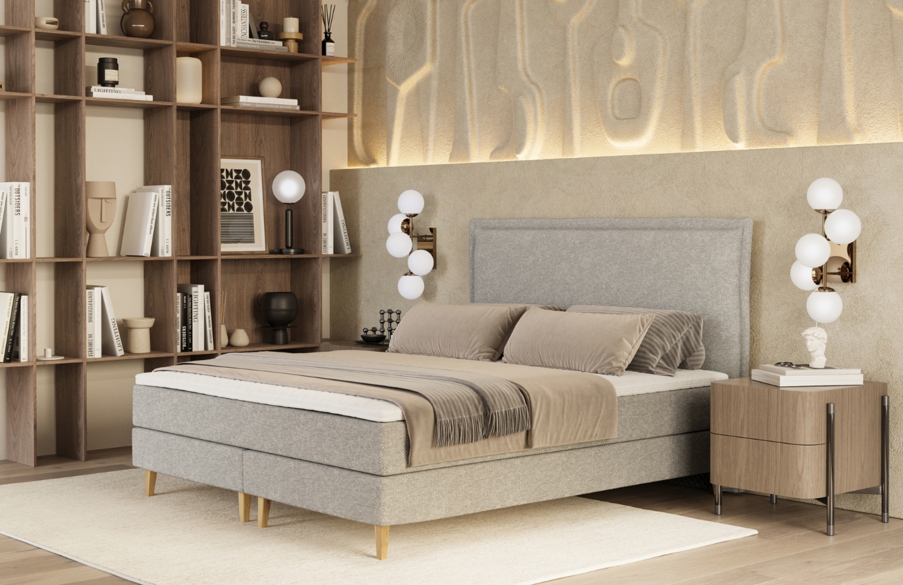 Maison de Rêve Šedá čalouněná postel boxspring CALMA 160 x 200 cm
