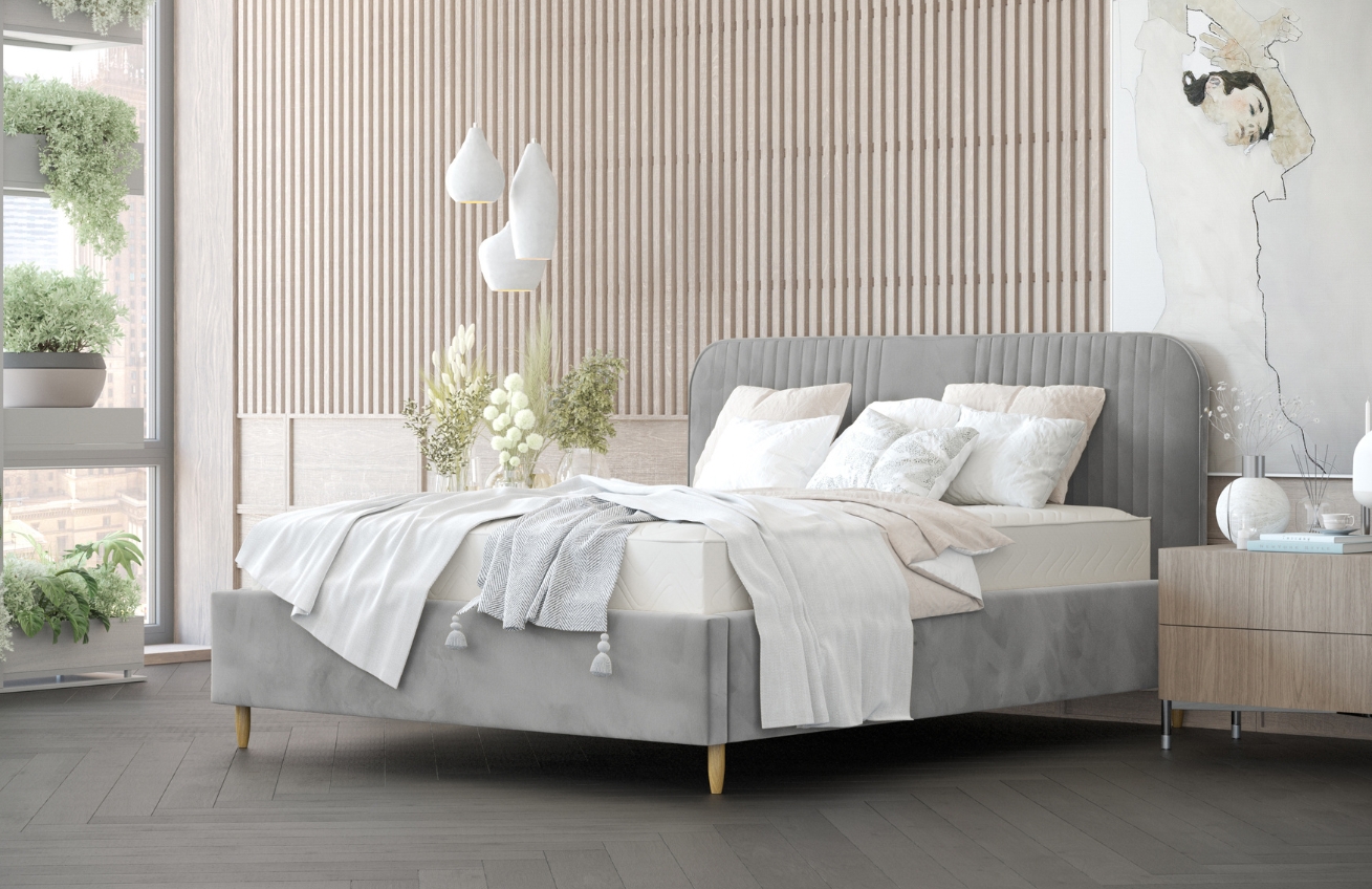 Maison de Rêve Šedá sametová dvoulůžková postel LIVY 180 x 200 cm s úložným prostorem