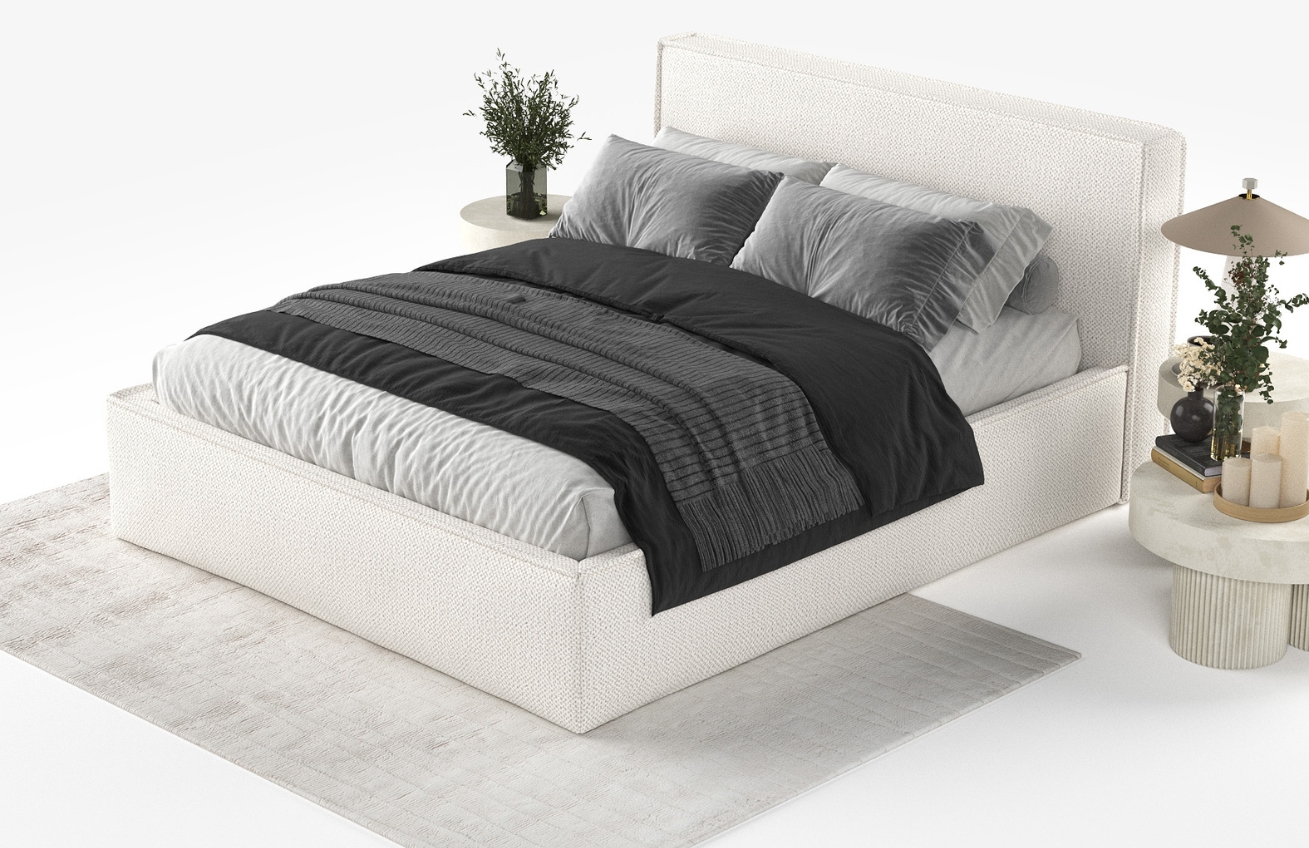 Maison de Rêve Světle béžová čalouněná dvoulůžková postel LOUNGE L 180 x 200 cm s úložným prostorem