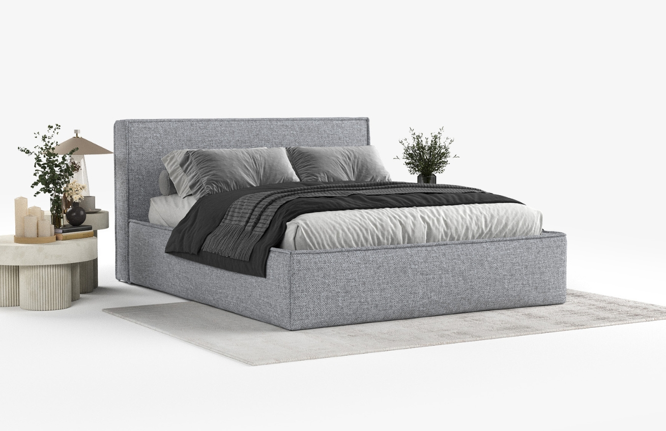 Maison de Rêve Šedá čalouněná dvoulůžková postel LOUNGE L 180 x 200 cm s úložným prostorem
