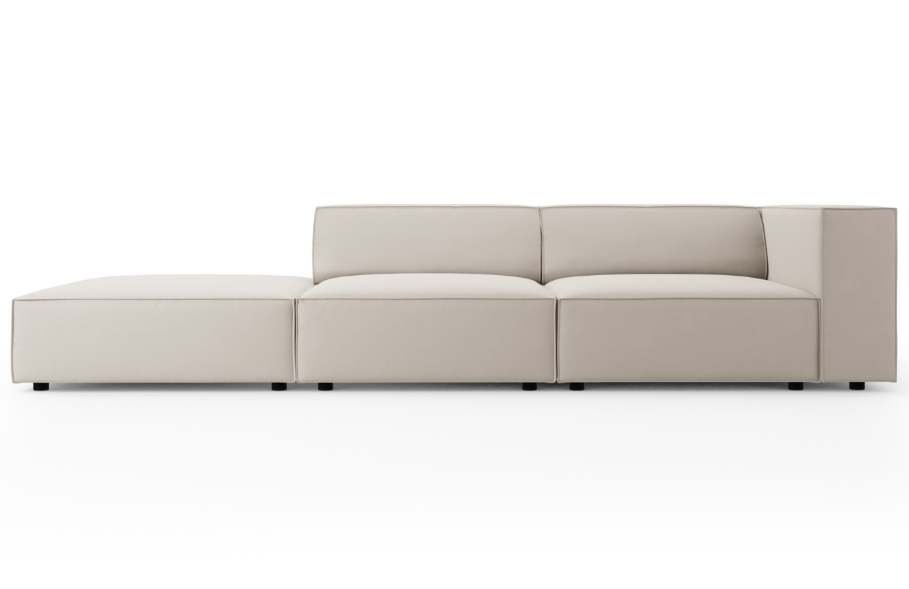 Světle béžová sametová čtyřmístná pohovka Cosmopolitan Design Arendal 262 cm, levá