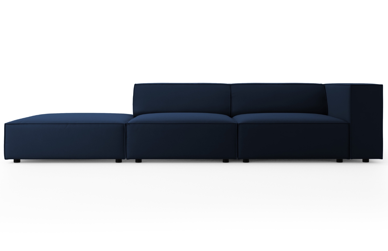 Královsky modrá sametová čtyřmístná pohovka Cosmopolitan Design Arendal 262 cm, levá