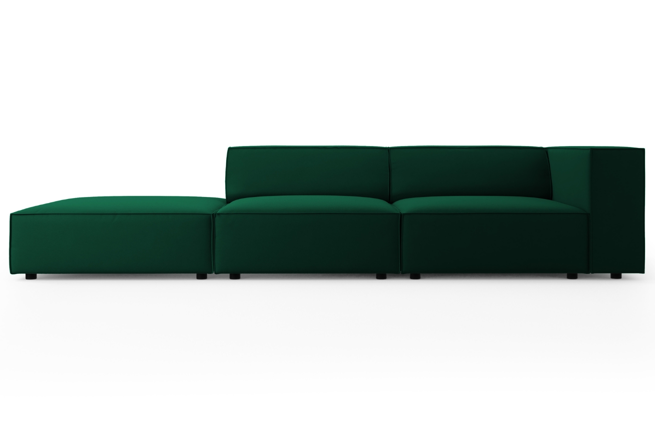 Lahvově zelená sametová čtyřmístná pohovka Cosmopolitan Design Arendal 262 cm, levá