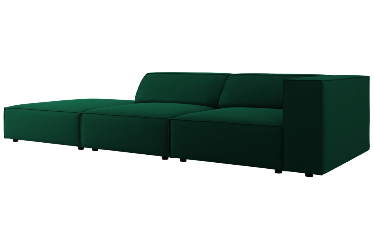 Lahvově zelená sametová čtyřmístná pohovka Cosmopolitan Design Arendal 262 cm, levá