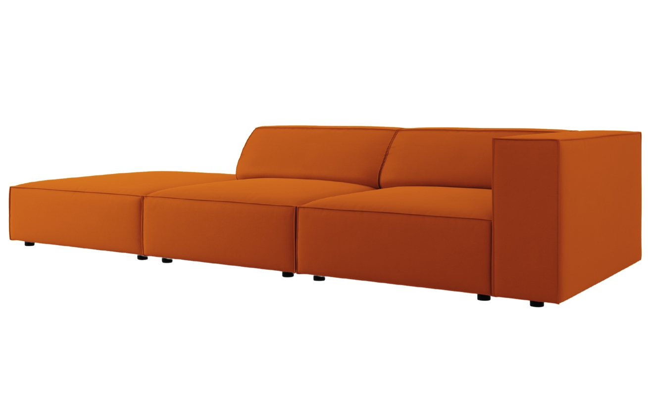 Oranžová sametová čtyřmístná pohovka Cosmopolitan Design Arendal 262 cm, levá