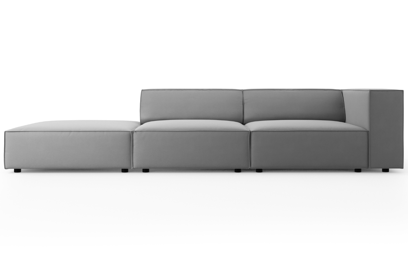 Světle šedá sametová čtyřmístná pohovka Cosmopolitan Design Arendal 262 cm, levá