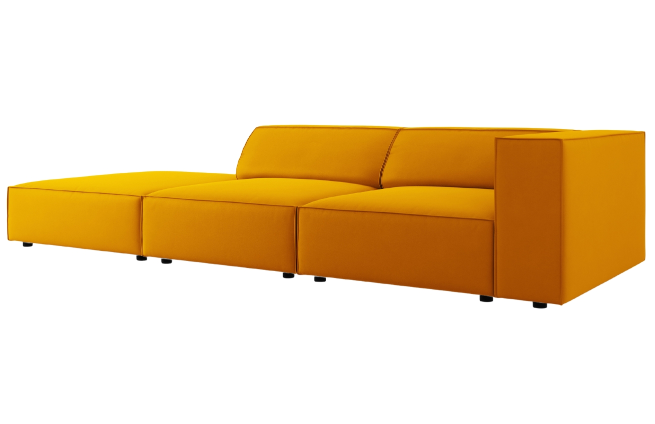 Žlutá sametová čtyřmístná pohovka Cosmopolitan Design Arendal 262 cm, levá
