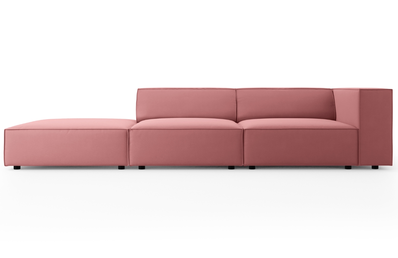 Růžová sametová čtyřmístná pohovka Cosmopolitan Design Arendal 262 cm, levá