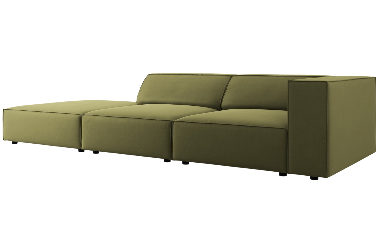 Zelená sametová čtyřmístná pohovka Cosmopolitan Design Arendal 262 cm, levá