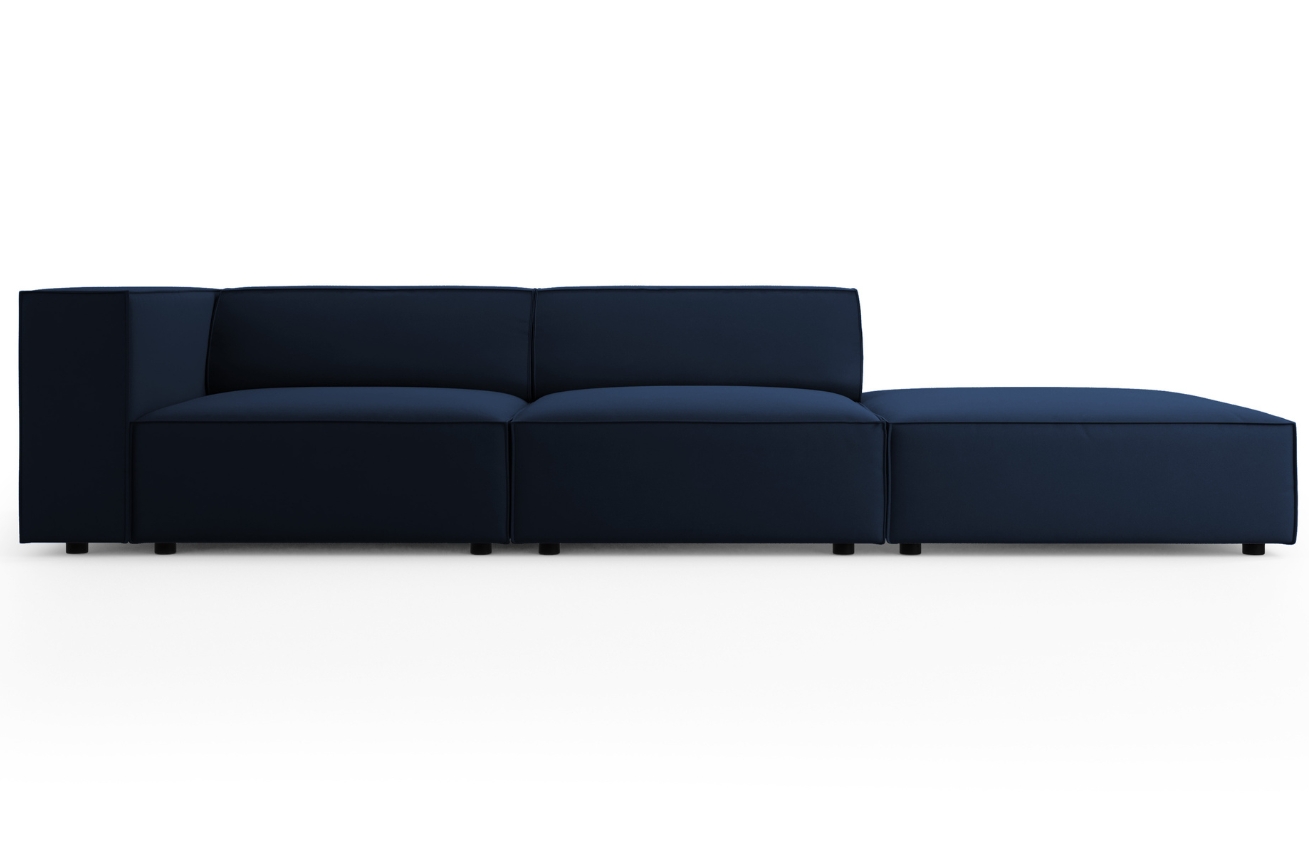Královsky modrá sametová čtyřmístná pohovka Cosmopolitan Design Arendal 262 cm, pravá