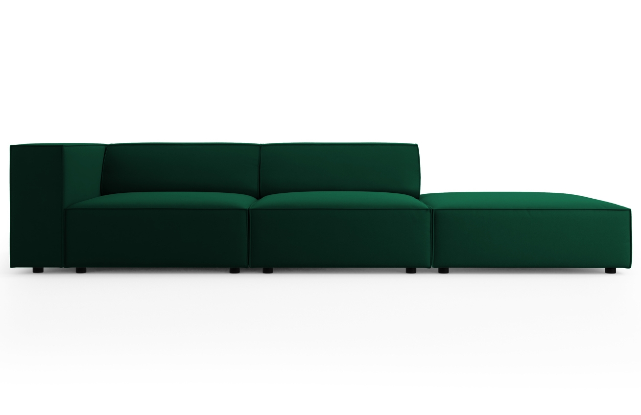Lahvově zelená sametová čtyřmístná pohovka Cosmopolitan Design Arendal 262 cm, pravá