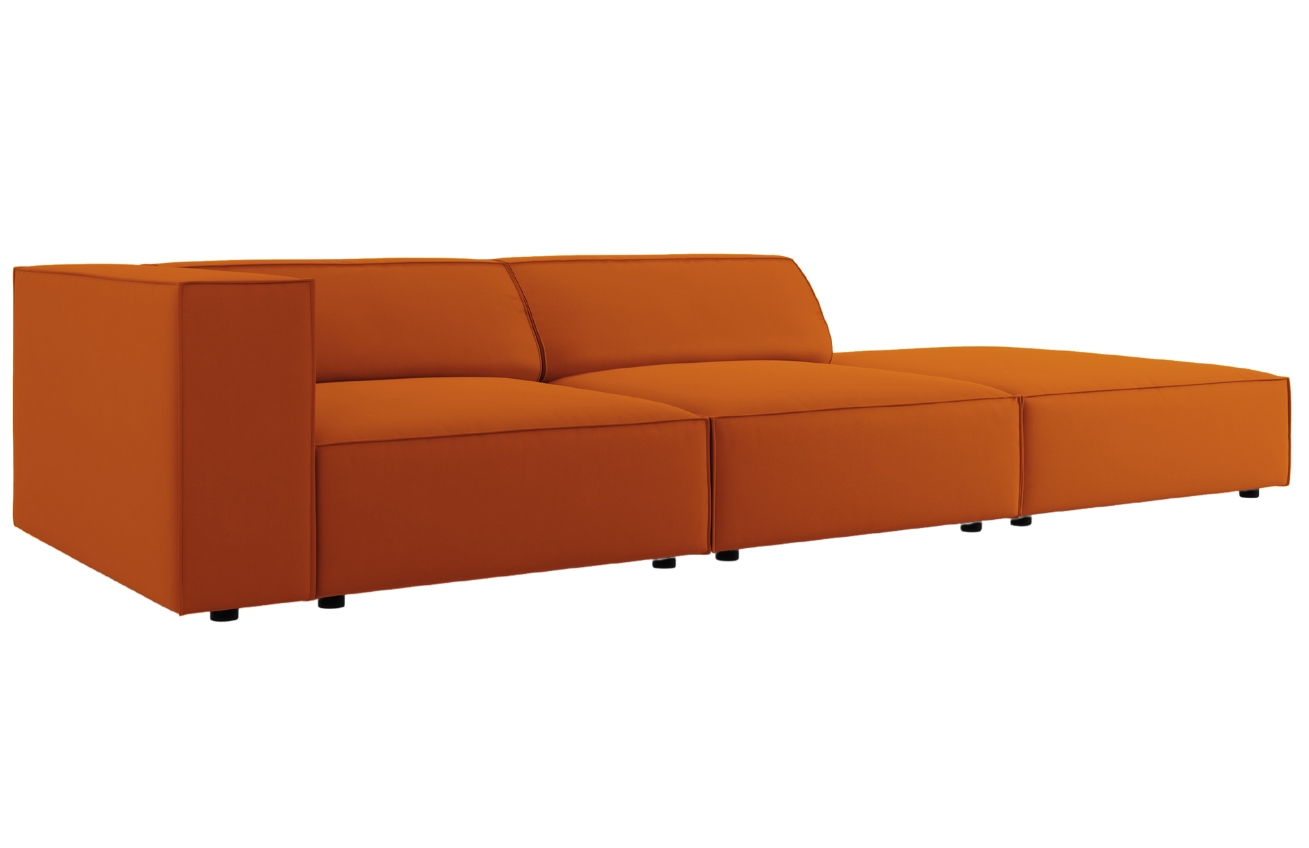 Oranžová sametová čtyřmístná pohovka Cosmopolitan Design Arendal 262 cm, pravá