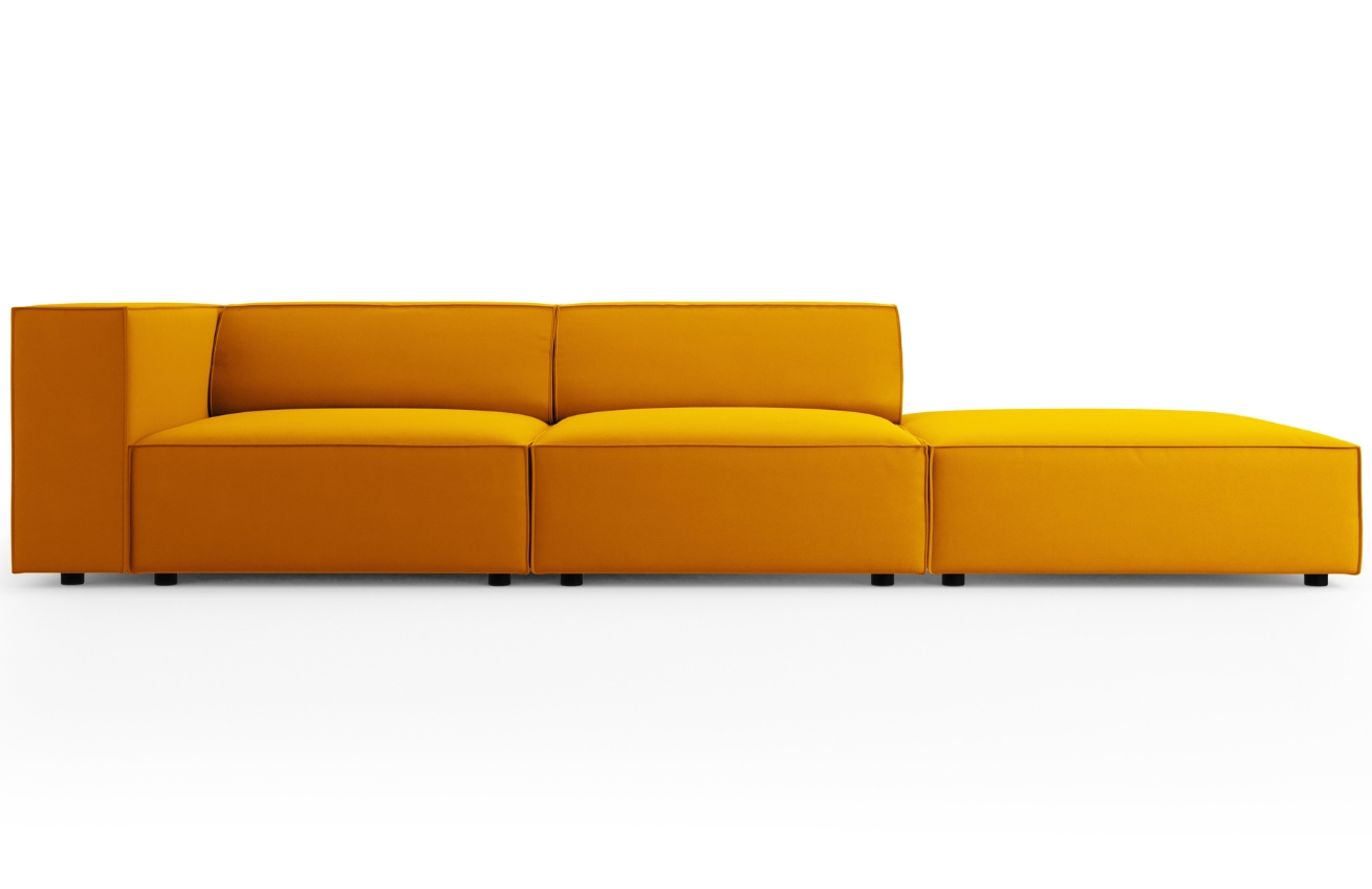 Žlutá sametová čtyřmístná pohovka Cosmopolitan Design Arendal 262 cm, pravá