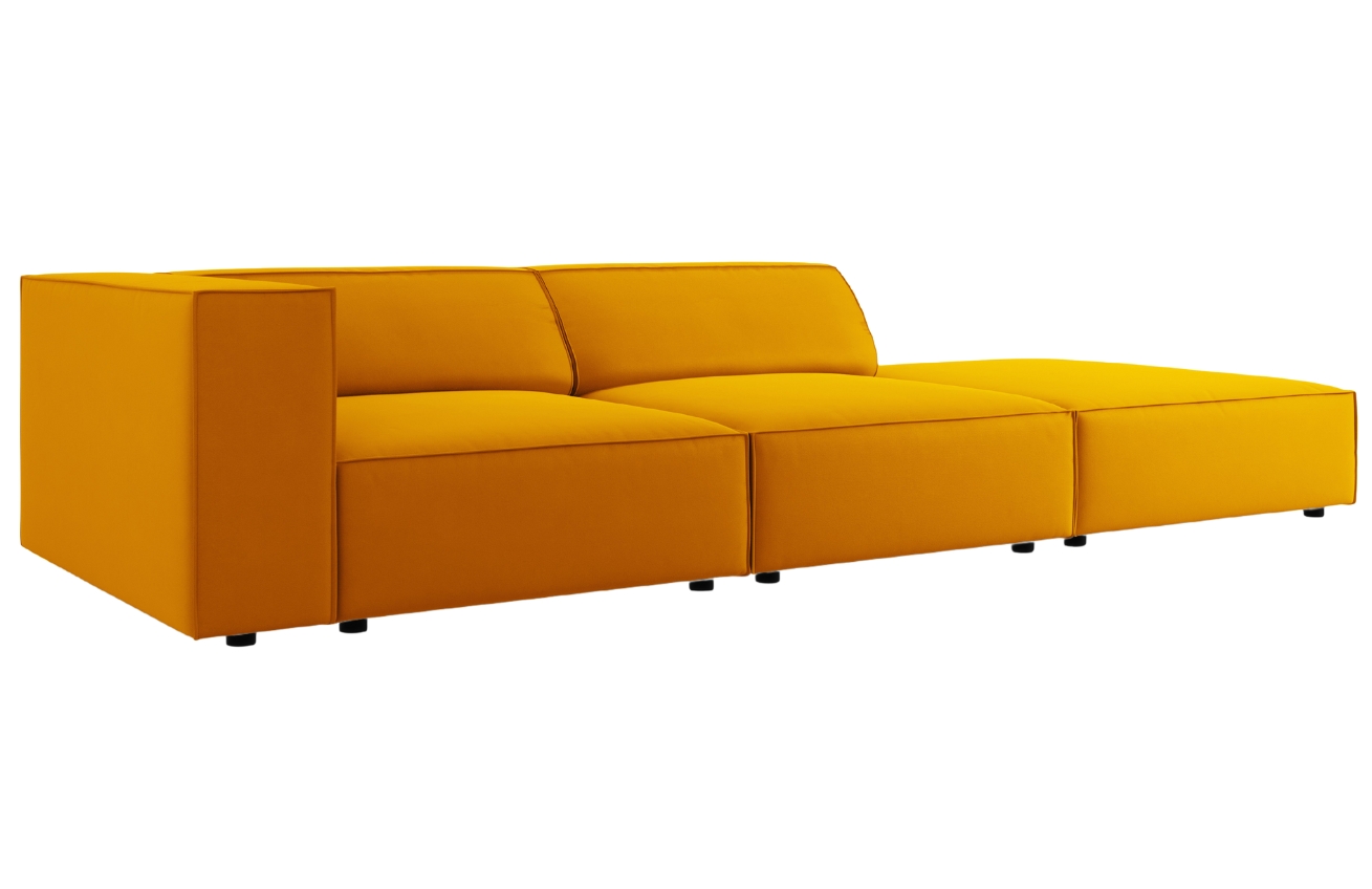 Žlutá sametová čtyřmístná pohovka Cosmopolitan Design Arendal 262 cm, pravá