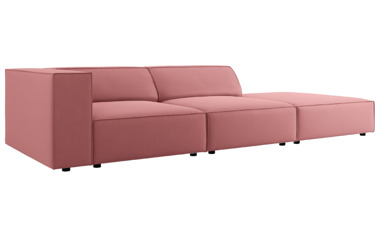Růžová sametová čtyřmístná pohovka Cosmopolitan Design Arendal 262 cm, pravá