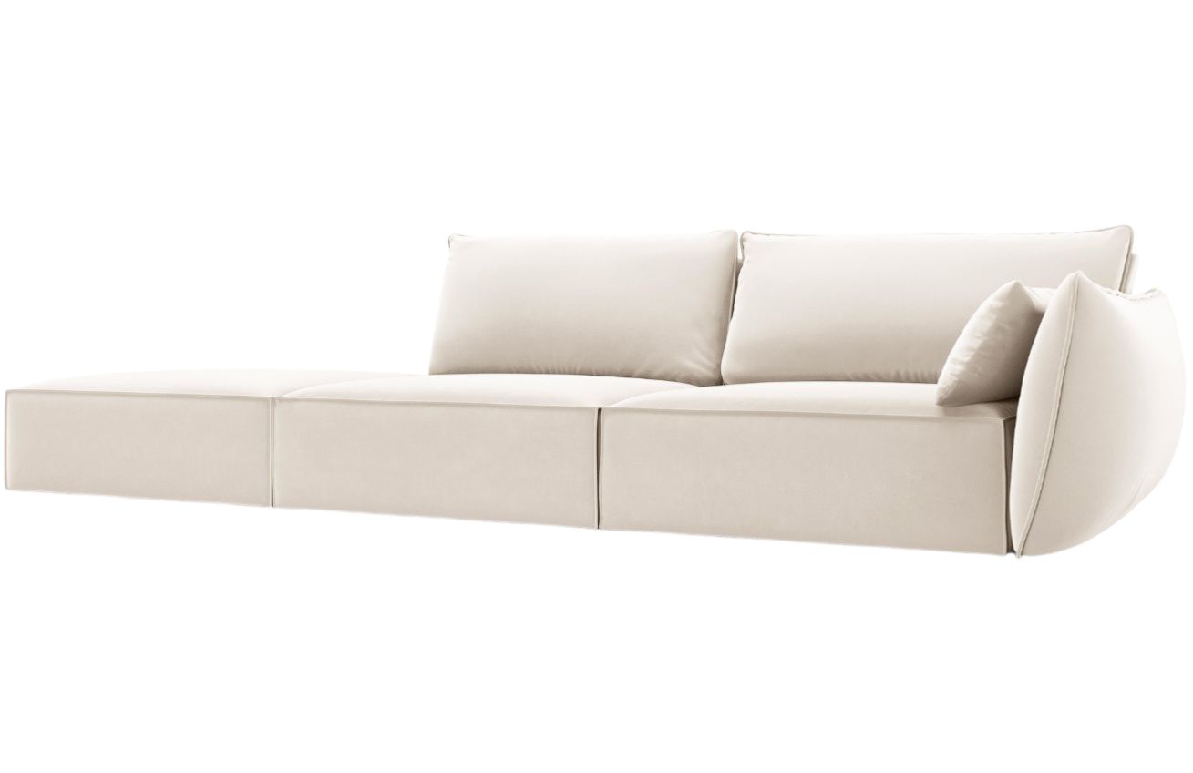 Světle béžová sametová čtyřmístná pohovka MICADONI Kaelle 264 cm, levá
