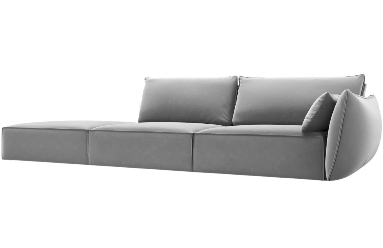 Šedá sametová čtyřmístná pohovka MICADONI Kaelle 264 cm, levá