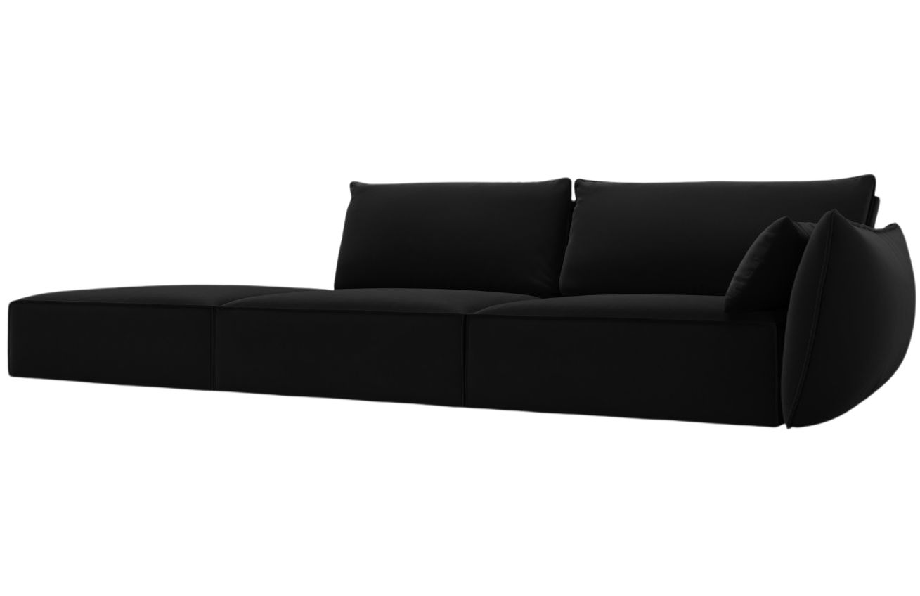 Černá sametová čtyřmístná pohovka MICADONI Kaelle 264 cm, levá