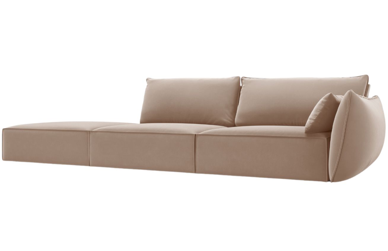 Béžová sametová čtyřmístná pohovka MICADONI Kaelle 264 cm, levá
