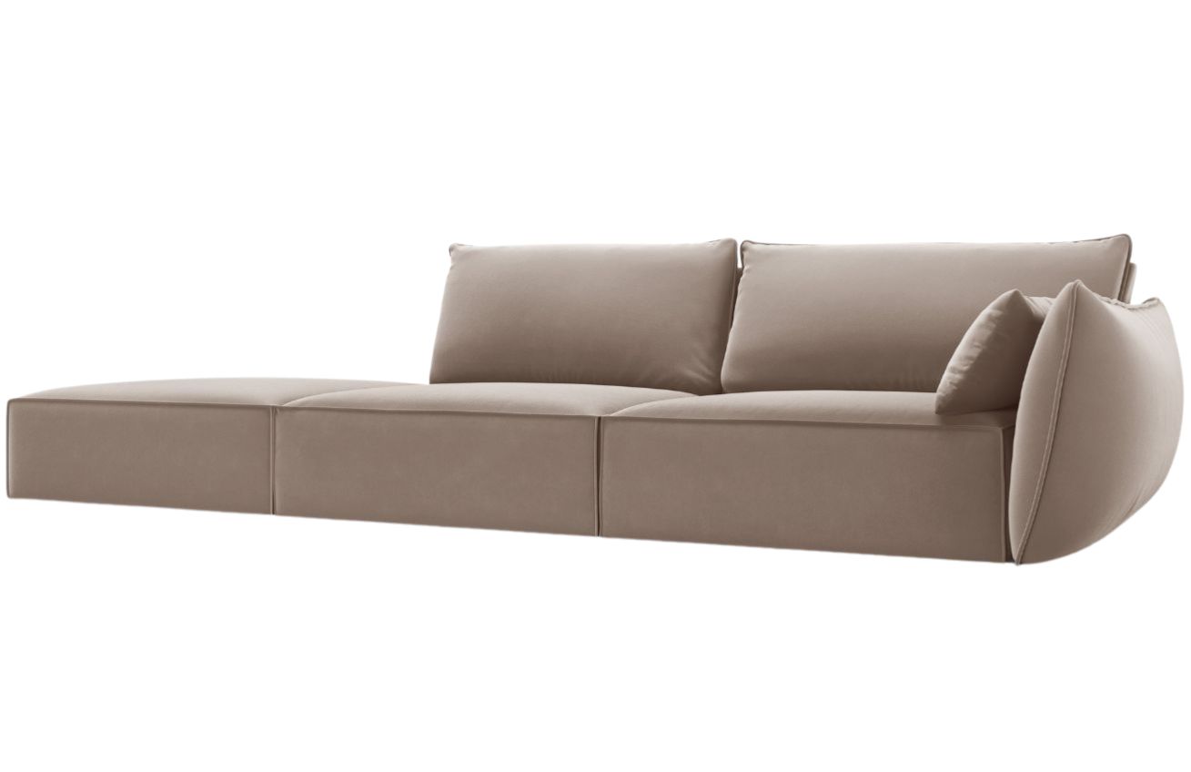 Tmavě béžová sametová čtyřmístná pohovka MICADONI Kaelle 264 cm, levá