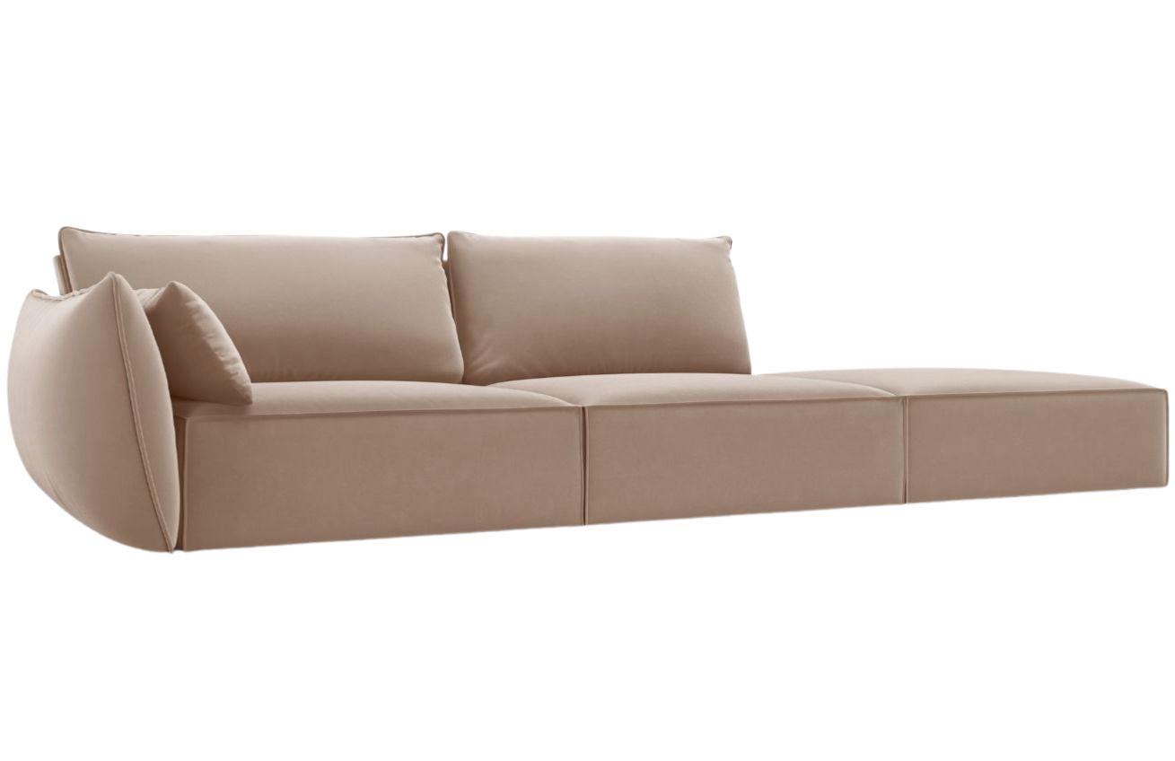 Béžová sametová čtyřmístná pohovka MICADONI Kaelle 264 cm, pravá