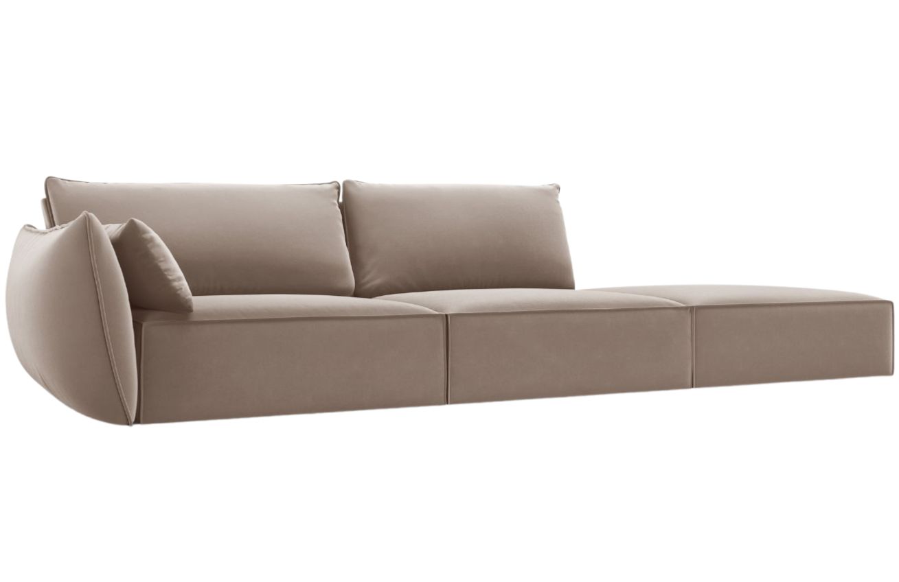 Tmavě béžová sametová čtyřmístná pohovka MICADONI Kaelle 264 cm, pravá
