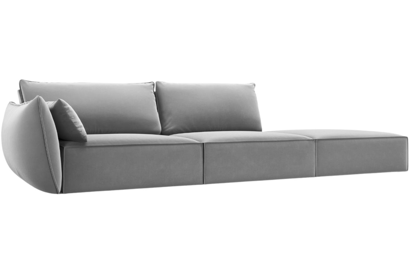 Šedá sametová čtyřmístná pohovka MICADONI Kaelle 264 cm, pravá