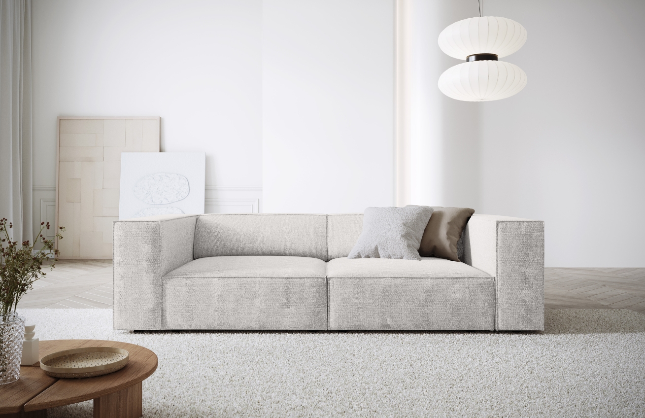 Světle &scaron;ed&aacute; čalouněn&aacute; tř&iacute;m&iacute;stn&aacute; pohovka Cosmopolitan Design Arendal 204 cm