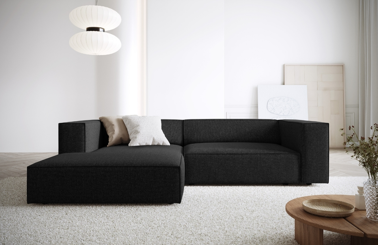 Černá čalouněná rohová pohovka Cosmopolitan Design Arendal 224 cm, levá