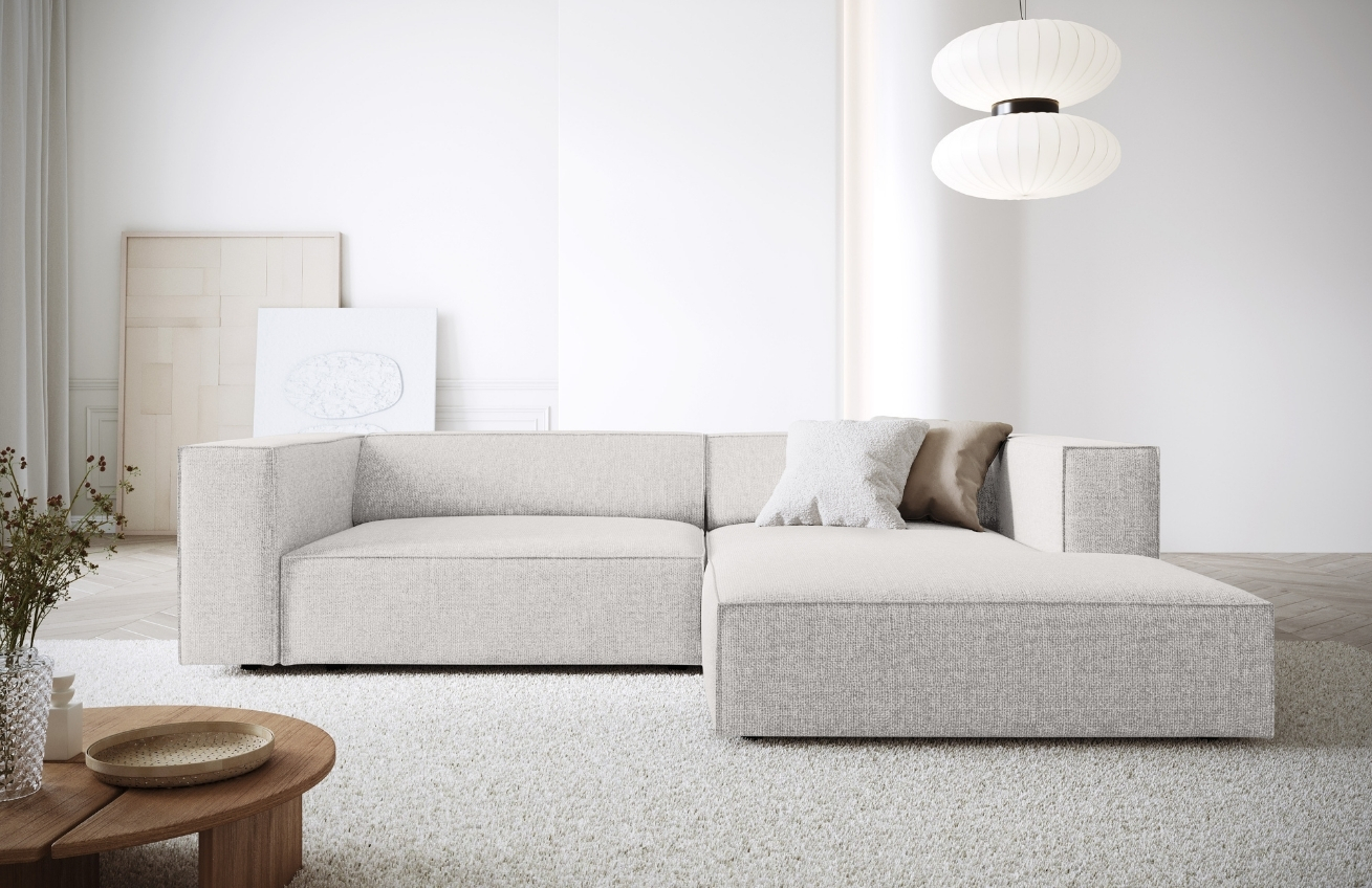 Světle šedá čalouněná rohová pohovka Cosmopolitan Design Arendal 224 cm, pravá