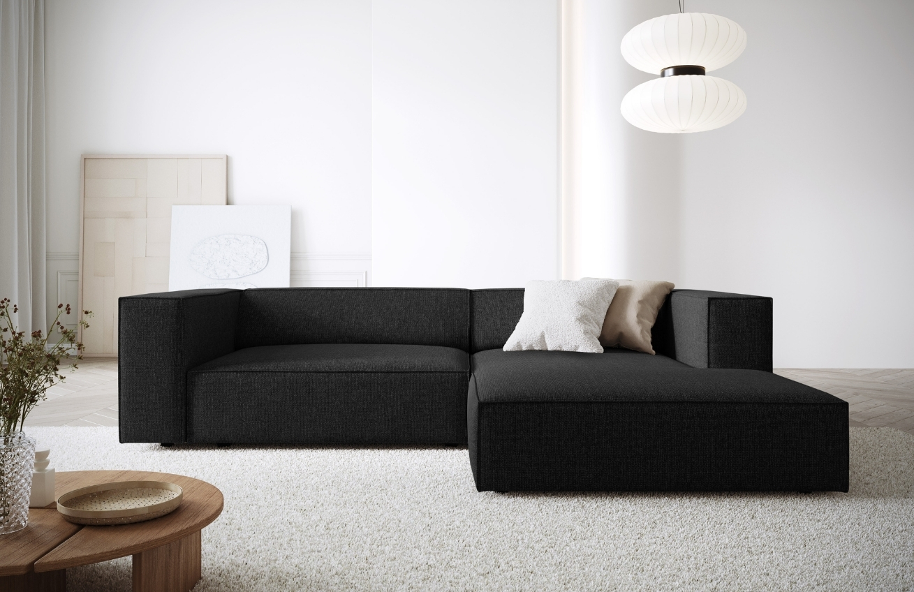 Černá čalouněná rohová pohovka Cosmopolitan Design Arendal 224 cm, pravá