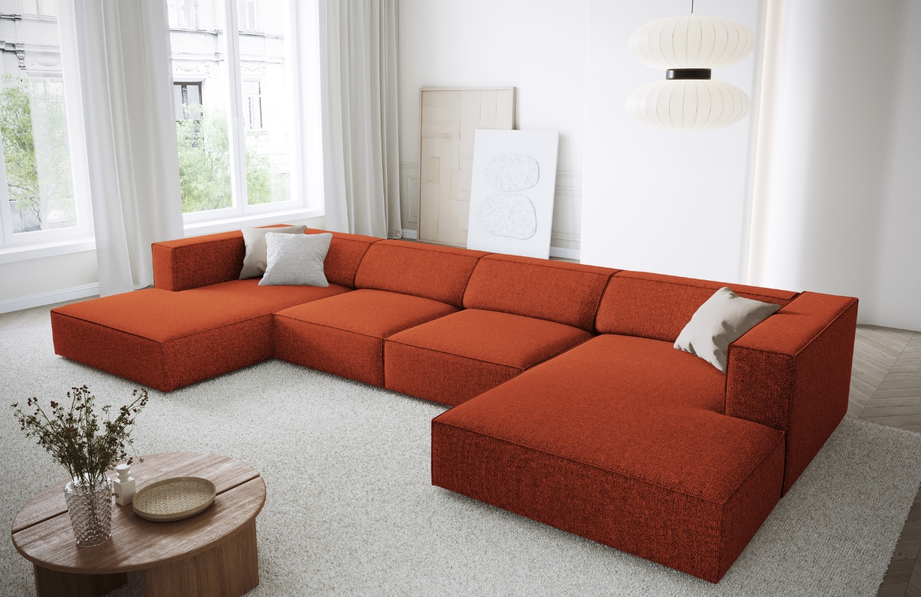 Terakotově červená čalouněná rohová pohovka do "U" Cosmopolitan Design Arendal 364 cm
