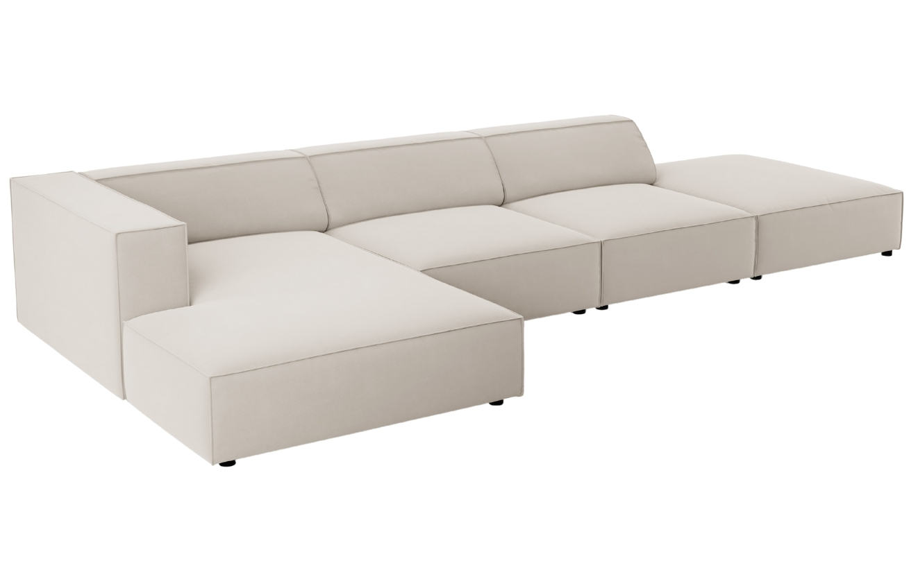 Světle béžová sametová rohová pohovka Cosmopolitan Design Arendal 341 cm, levá