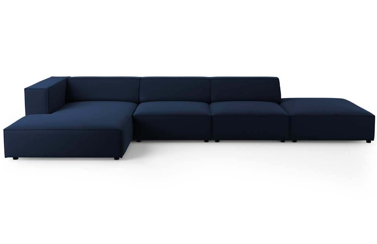 Královsky modrá sametová rohová pohovka Cosmopolitan Design Arendal 341 cm, levá