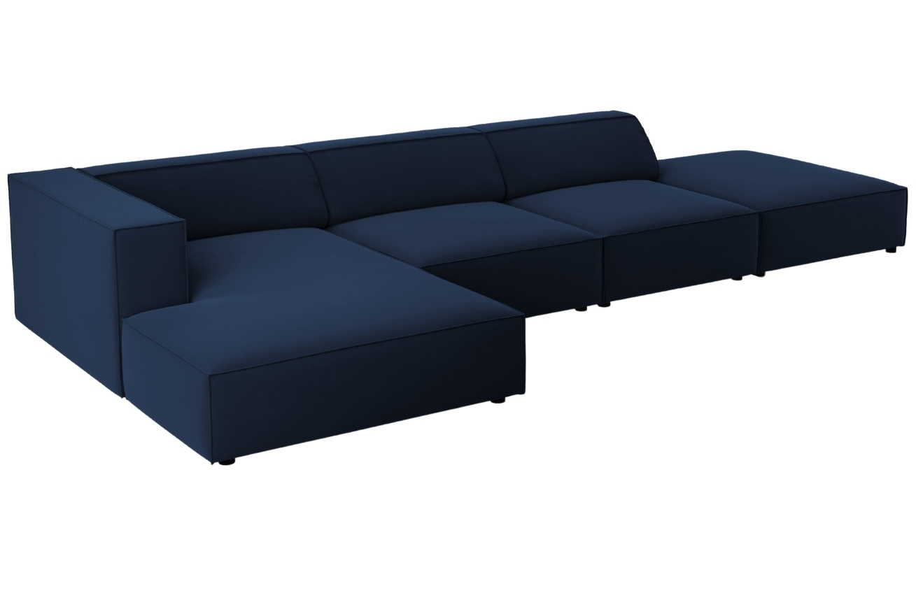 Královsky modrá sametová rohová pohovka Cosmopolitan Design Arendal 341 cm, levá