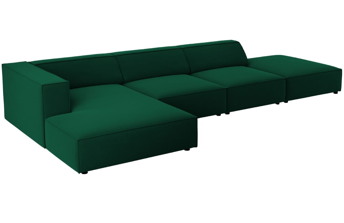 Lahvově zelená sametová rohová pohovka Cosmopolitan Design Arendal 341 cm, levá