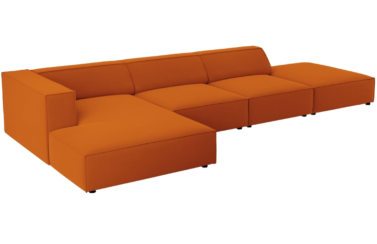 Oranžová sametová rohová pohovka Cosmopolitan Design Arendal 341 cm, levá