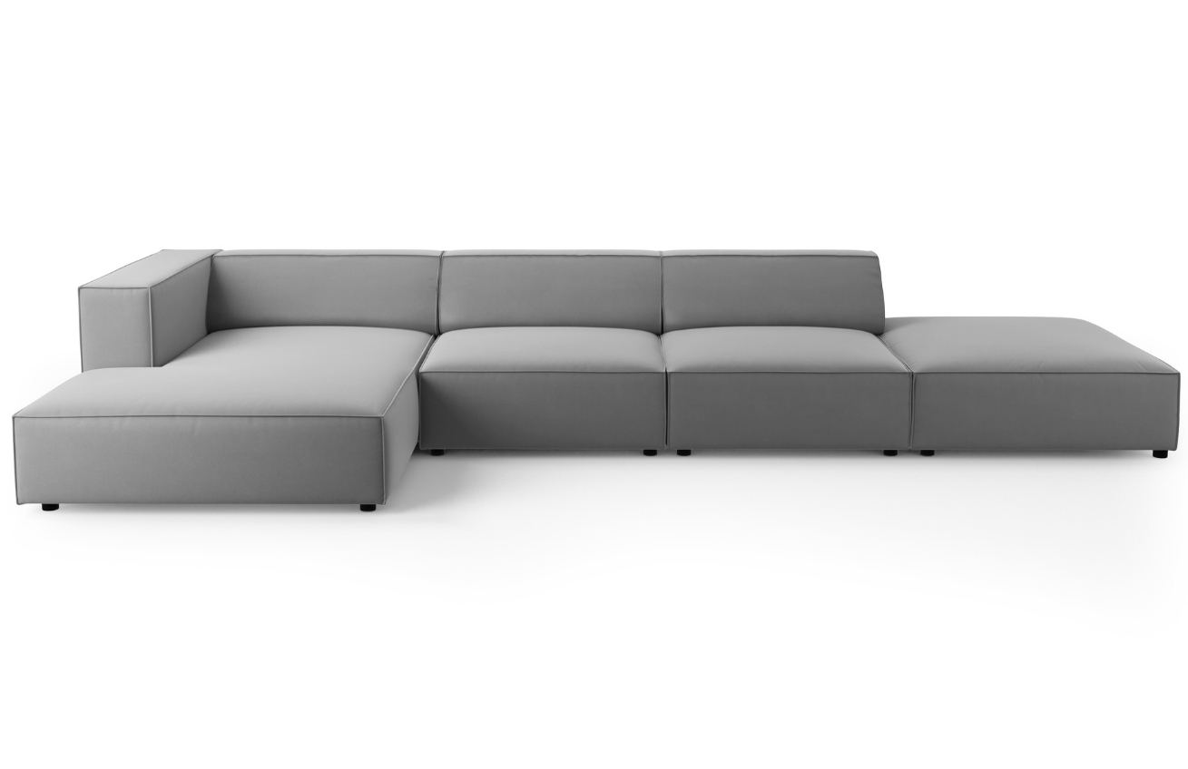 Světle šedá sametová rohová pohovka Cosmopolitan Design Arendal 341 cm, levá