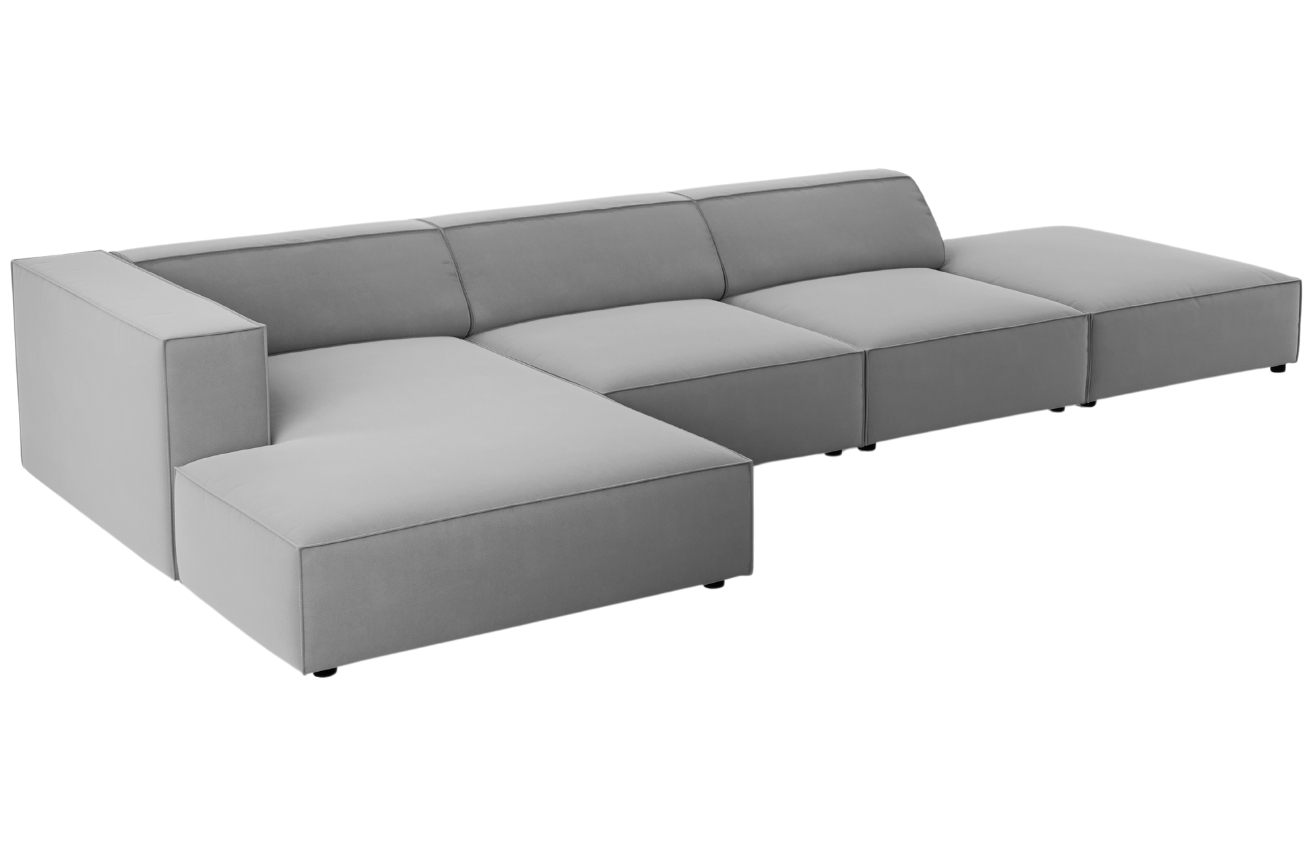 Světle šedá sametová rohová pohovka Cosmopolitan Design Arendal 341 cm, levá