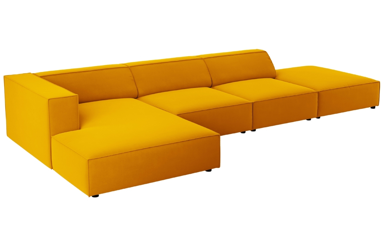 Žlutá sametová rohová pohovka Cosmopolitan Design Arendal 341 cm, levá